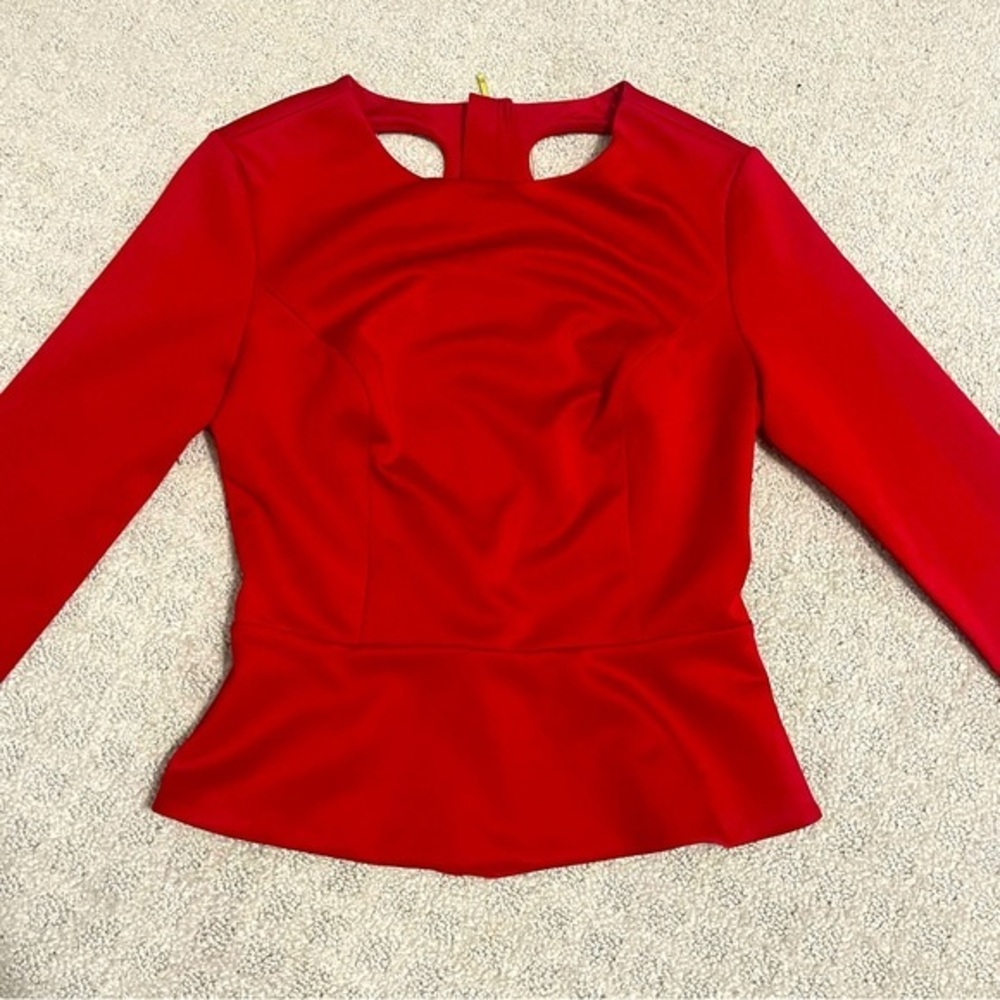 MARCIANO Red Long Sleeve Peplum Open Cut Out Back Blouse | XS